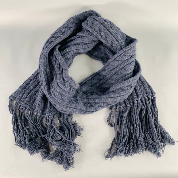 VINTAGE Navy Cable Knit Fringe Scarf - Picture 1 of 4